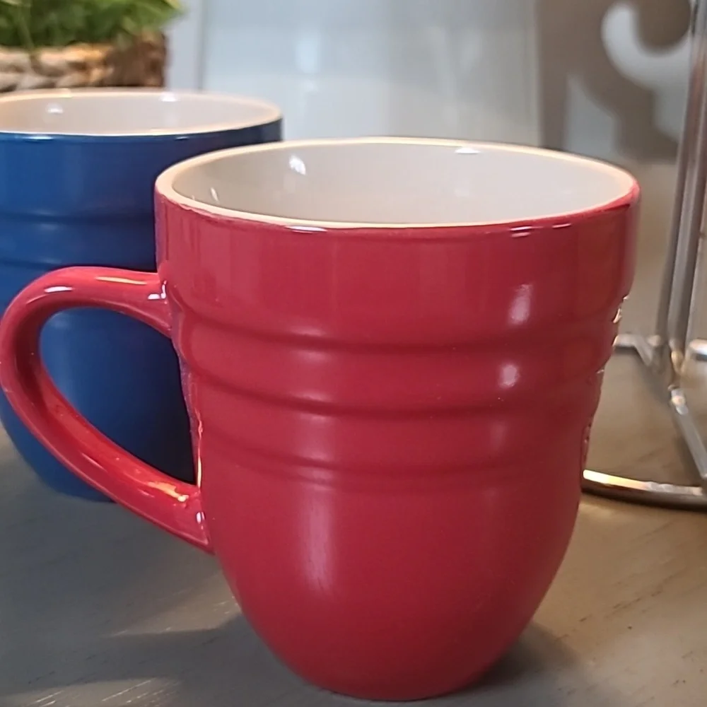 Philippe Richard Hand Painted Colorful Ceramic Mug Set with Chrome Stand